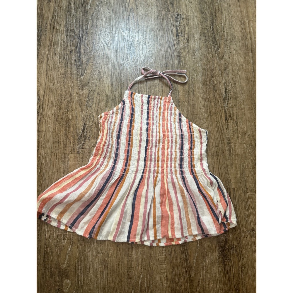 Mi Ami Striped Smocked Halter Top Size M Peplum Boho Tank DLBHALT4 Pink Orange